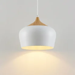 Lindby hengelampe Vilsera, hvit, metall/tre, 26 cm, E27 Best