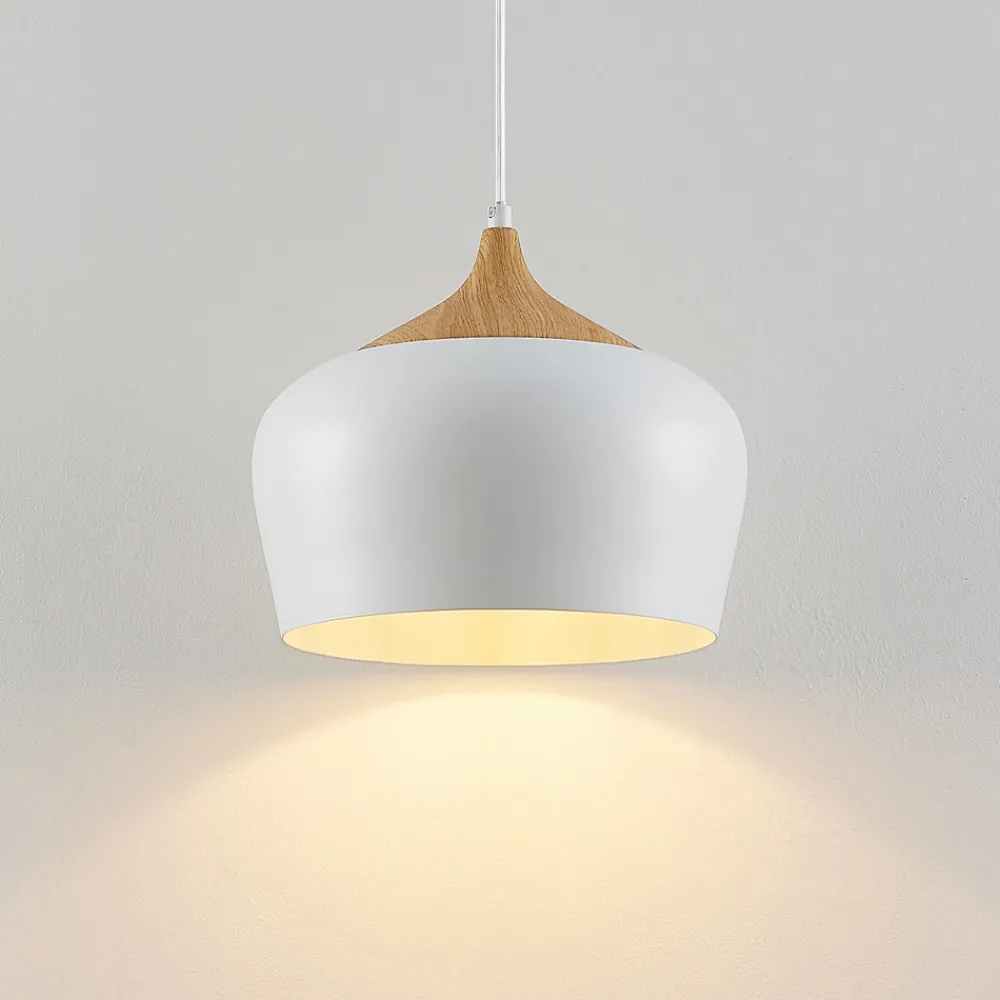 Lindby hengelampe Vilsera, hvit, metall/tre, 26 cm, E27 Best