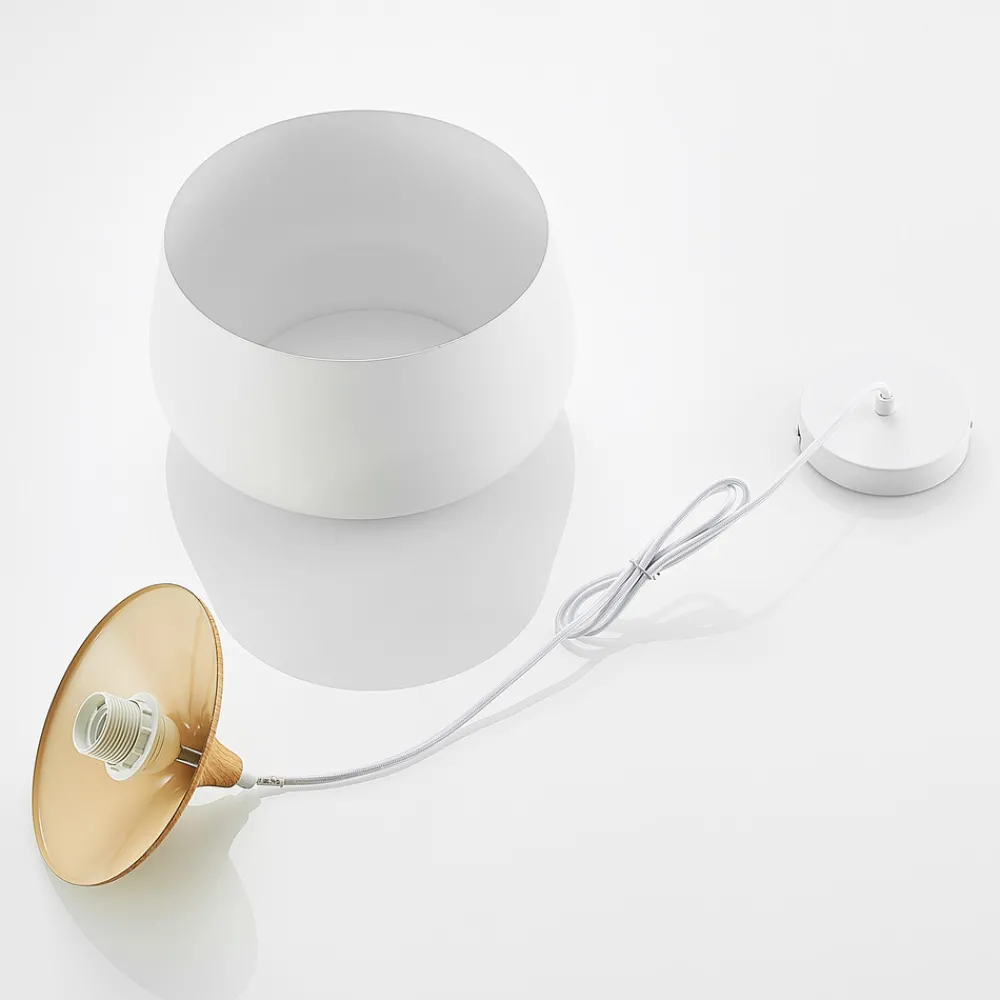 Lindby hengelampe Vilsera, hvit, metall/tre, 26 cm, E27 Best