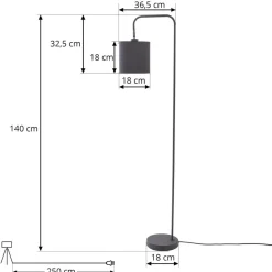 Lindby Hinay tekstil-gulvlampe svart/gull| Gulvlamper