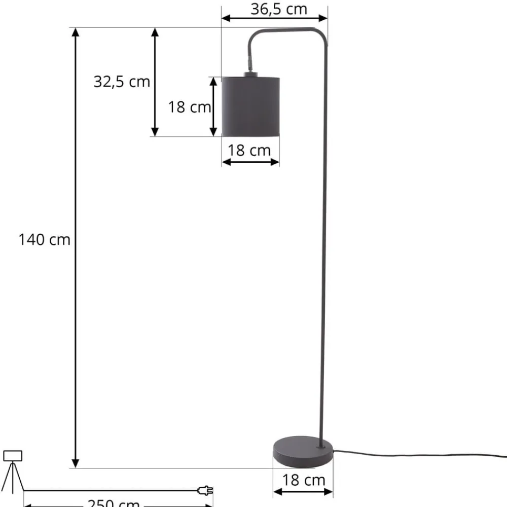 Lindby Hinay tekstil-gulvlampe svart/gull| Gulvlamper