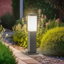 Lindby Honula sokkellampe, 45 cm, mørkegrå, IP44, E27| Sokkellamper Med Sensor|Terrassebelysning