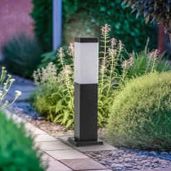 Lindby Honula sokkellampe, 45 cm, mørkegrå, IP44, E27| Sokkellamper Med Sensor|Terrassebelysning