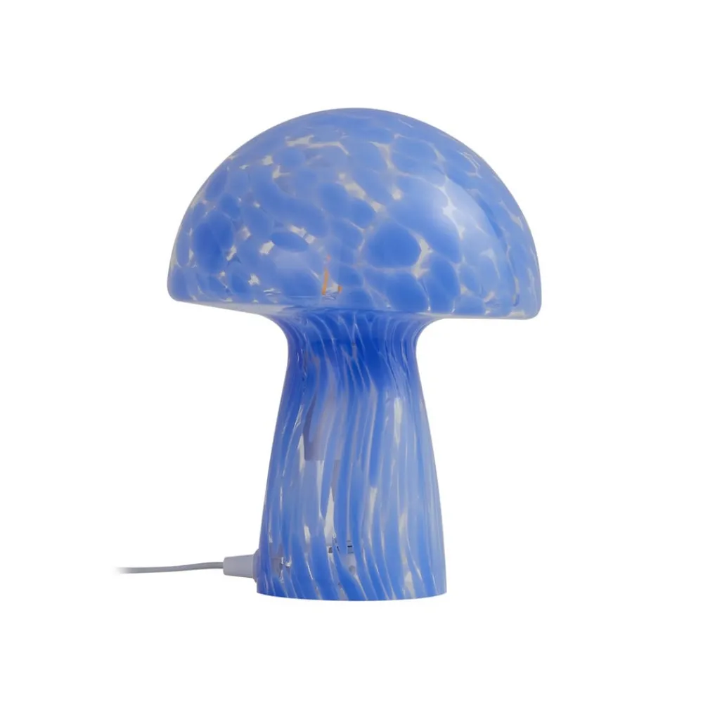 Lindby Hubi bordlampe, blå, glass, Ø 22 cm, soppform| Bordlamper