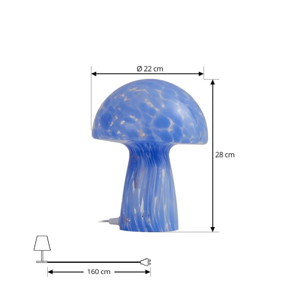 Lindby Hubi bordlampe, blå, glass, Ø 22 cm, soppform| Bordlamper