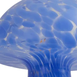 Lindby Hubi bordlampe, blå, glass, Ø 22 cm, soppform| Bordlamper