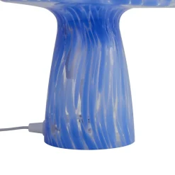 Lindby Hubi bordlampe, blå, glass, Ø 22 cm, soppform| Bordlamper