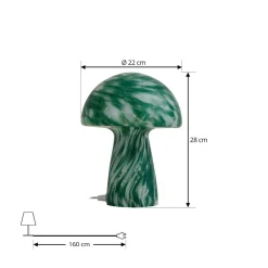 Lindby Hubi bordlampe, grønn, glass, Ø 22 cm, soppform| Bordlamper