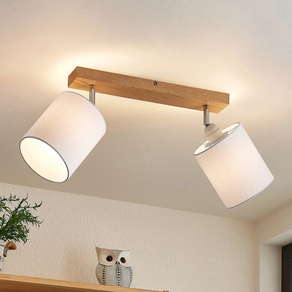 Lindby Imarin downlight, 2 lyskilder, eik/hvit Sale