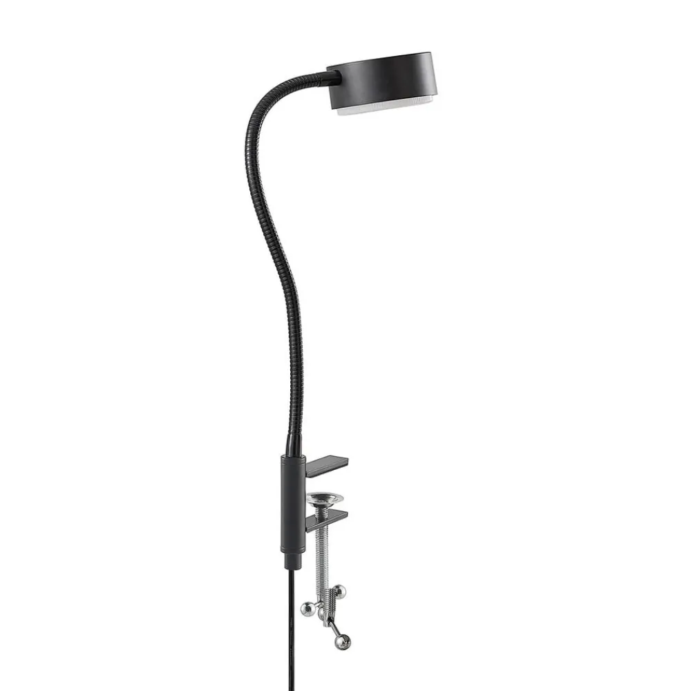 Lindby klemmelampe Kaylou, svart, fleksibel arm, aluminium| Kontorbelysning|Bordlamper