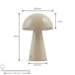 Lindby LED oppladbar bordlampe Nevijo, beige, Ø20cm, USB, dimmer Outlet