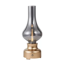 Lindby LED oppladbar bordlampe Maxentius dimmer i gullfarget glass| Bordlamper