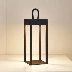 Lindby LED oppladbar bordlampe Iruna, svart, metall, 27 cm, dimbar. Discount