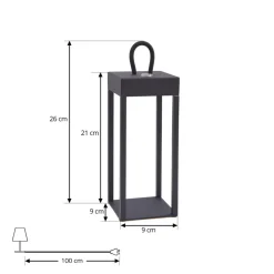 Lindby LED oppladbar bordlampe Iruna, svart, metall, 27 cm, dimbar. Discount