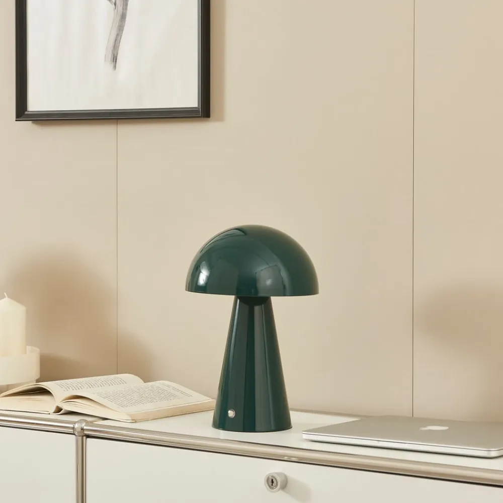 Lindby LED oppladbar bordlampe Nevijo, grønn, Ø20 cm, USB, dimmer| Led-Innendørs|Bordlamper