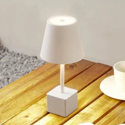 Lindby LED oppladbar bordlampe Janea CUBE, hvit, metall| Dekorasjonsbelysning