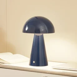 Lindby LED oppladbar bordlampe Nevijo, blå, Ø20cm, USB, dimmer| Led-Innendørs|Bordlamper