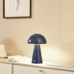 Lindby LED oppladbar bordlampe Nevijo, blå, Ø20cm, USB, dimmer| Led-Innendørs|Bordlamper