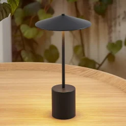 Lindby LED oppladbar bordlampe Ayva, svart, aluminium, IP44 New