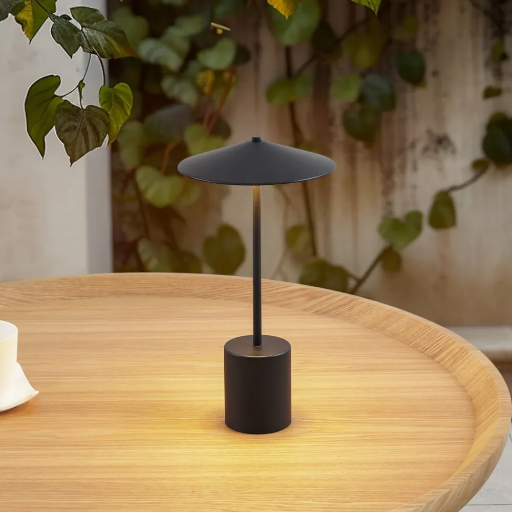 Lindby LED oppladbar bordlampe Ayva, svart, aluminium, IP44 New