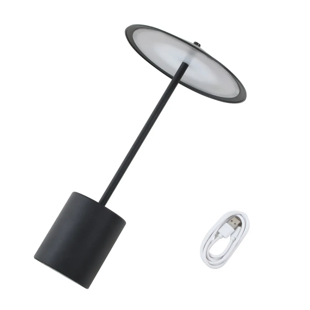 Lindby LED oppladbar bordlampe Ayva, svart, aluminium, IP44 New