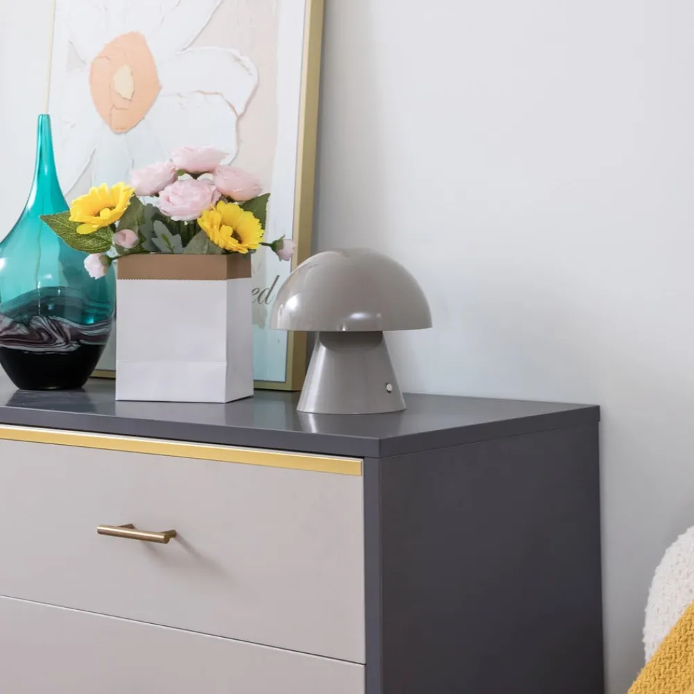 Lindby LED oppladbar bordlampe Nevijo, grå, Ø18cm, USB, dimmer| Bordlamper