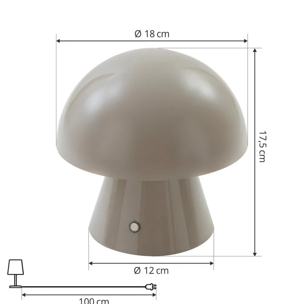 Lindby LED oppladbar bordlampe Nevijo, grå, Ø18cm, USB, dimmer| Bordlamper