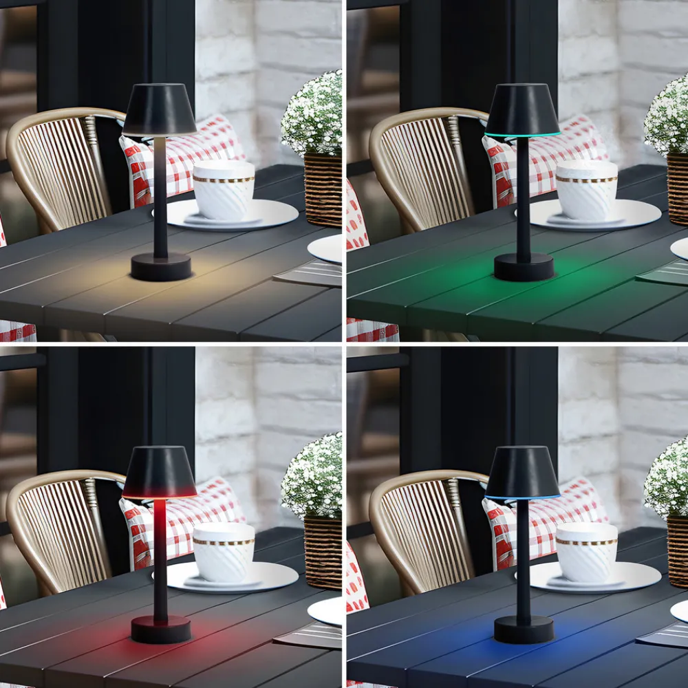 Lindby LED oppladbar lampe Gaja, svart, USB, IP44, RGBW, dimbar. Outlet