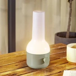 Lindby LED oppladbar utendørs bordlampe Isaline, grønn, dimbar| Dekorasjonsbelysning