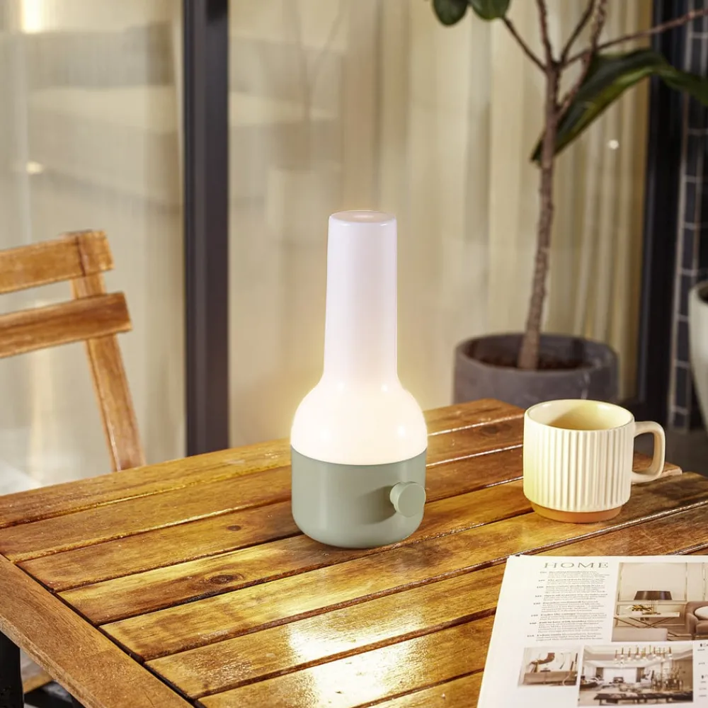 Lindby LED oppladbar utendørs bordlampe Isaline, grønn, dimbar| Dekorasjonsbelysning