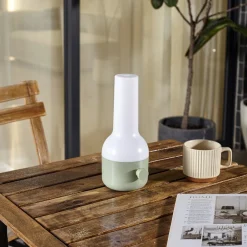 Lindby LED oppladbar utendørs bordlampe Isaline, grønn, dimbar| Dekorasjonsbelysning