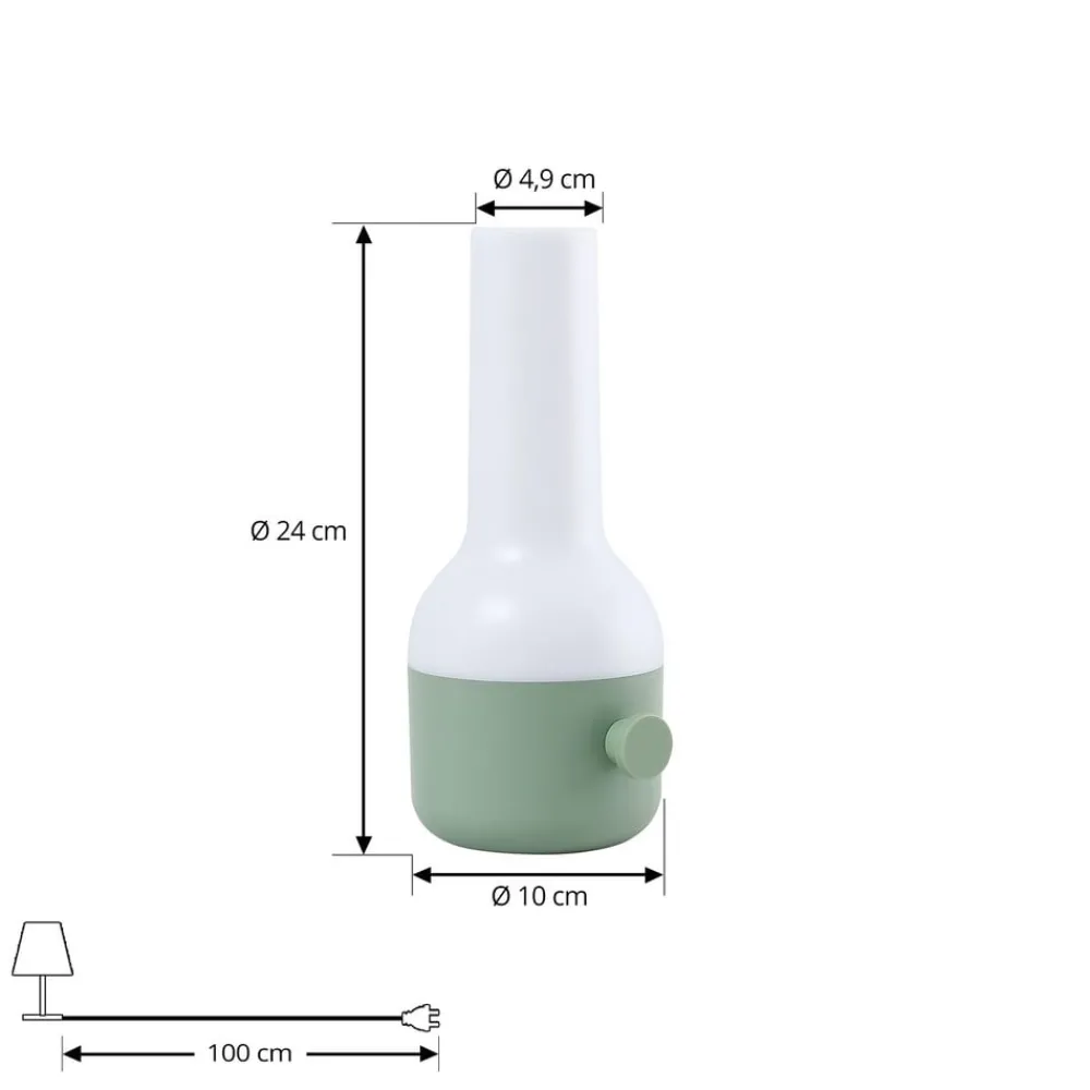 Lindby LED oppladbar utendørs bordlampe Isaline, grønn, dimbar| Dekorasjonsbelysning