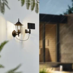 Lindby LED solcellelampe Sayata, svart, aluminium, lykt Hot