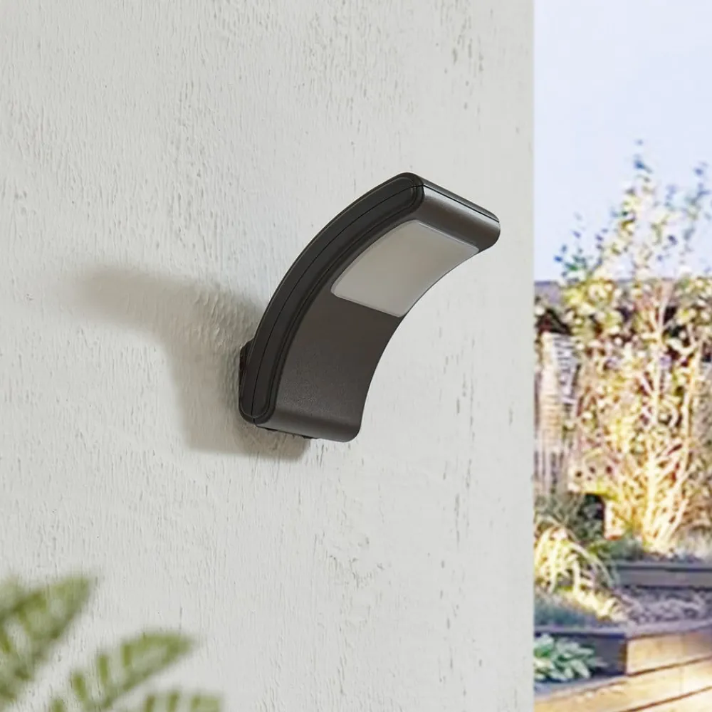 Lindby LED utendørs LED-vegglampe Radane, mørkegrå, kantet, IP54| Utespotter