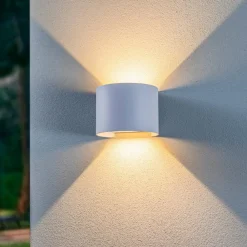 Lindby LED utendørs vegglampe Nivar, rund, hvit, metall, IP54| Kommersiell Utebelysning|Led-Utendørs