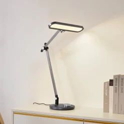 Lindby LED-bordlampe Elvir, grå, aluminium, høyde 53 cm, CCT Best