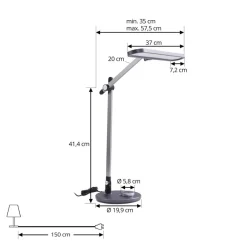 Lindby LED-bordlampe Elvir, grå, aluminium, høyde 53 cm, CCT Best