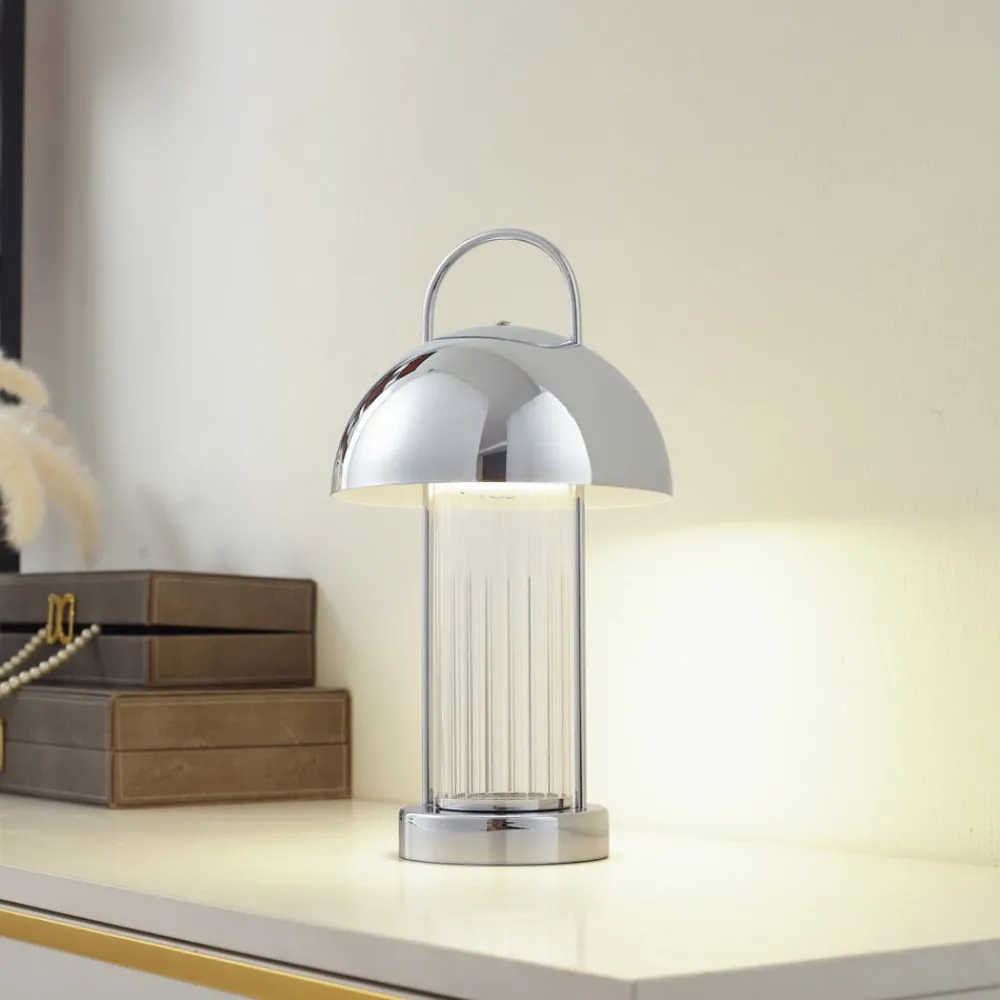 Lindby LED-bordlampe Mareli, krom, metall, Ø 18 cm| Bordlamper