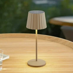 Lindby LED-bordlampe med batteri Esali, beige, metall, IP65 New