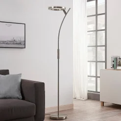 Lindby LED-gulvlampe Darion, grå, metall, dimbar, 180 cm| Led-Innendørs|Gulvlamper