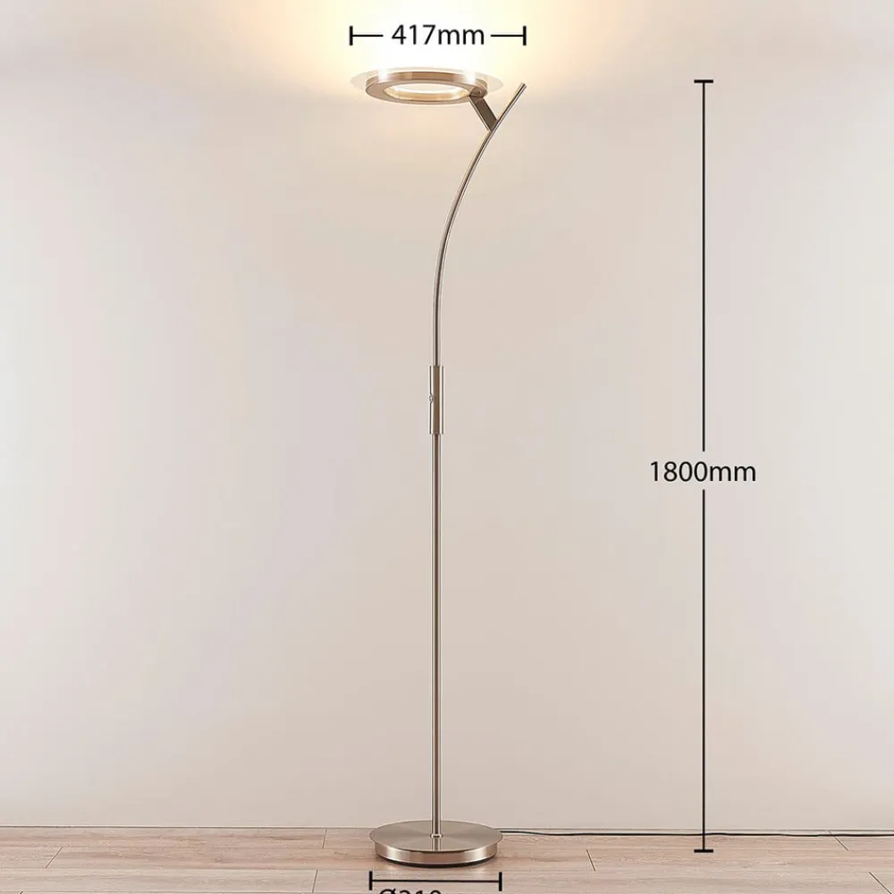 Lindby LED-gulvlampe Darion, grå, metall, dimbar, 180 cm| Led-Innendørs|Gulvlamper