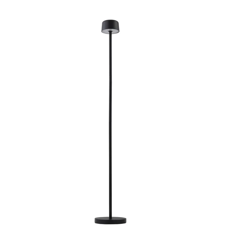 Lindby LED-gulvlampe Isason, svart, aluminium, Ø 11 cm Discount