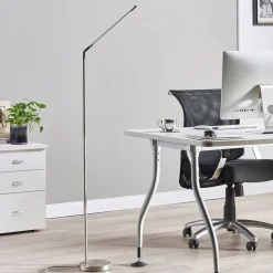 Lindby LED-gulvlampe Jabbo, 163 cm, nikkel, metall| Kontorbelysning|Gulvlamper
