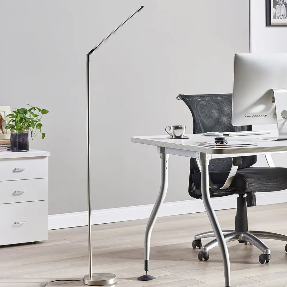 Lindby LED-gulvlampe Jabbo, 163 cm, nikkel, metall| Kontorbelysning|Gulvlamper