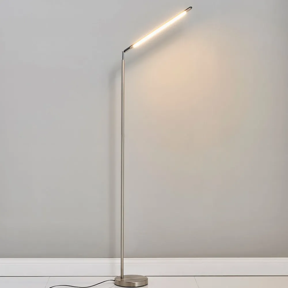 Lindby LED-gulvlampe Jabbo, 163 cm, nikkel, metall| Kontorbelysning|Gulvlamper