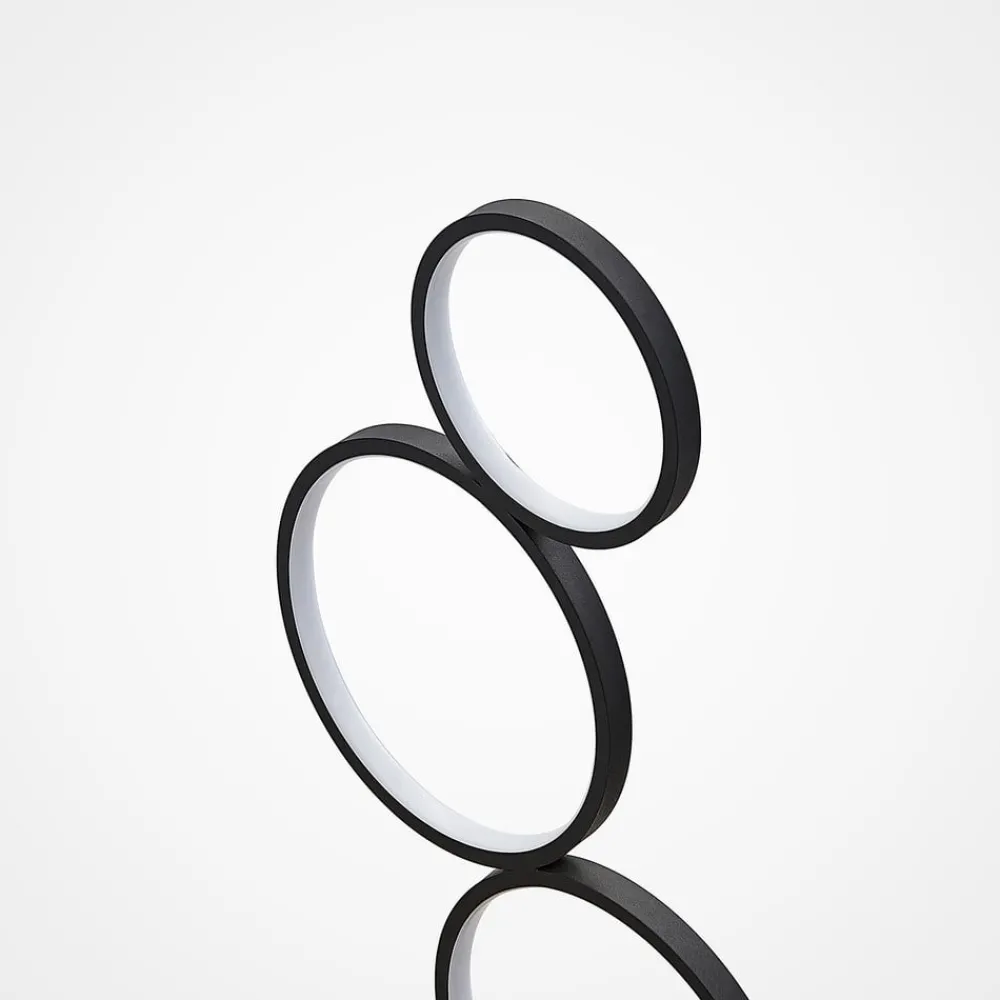 Lindby LED-gulvlampe Jacek, svart, metall, 110 cm, ringer| Led-Innendørs|Gulvlamper