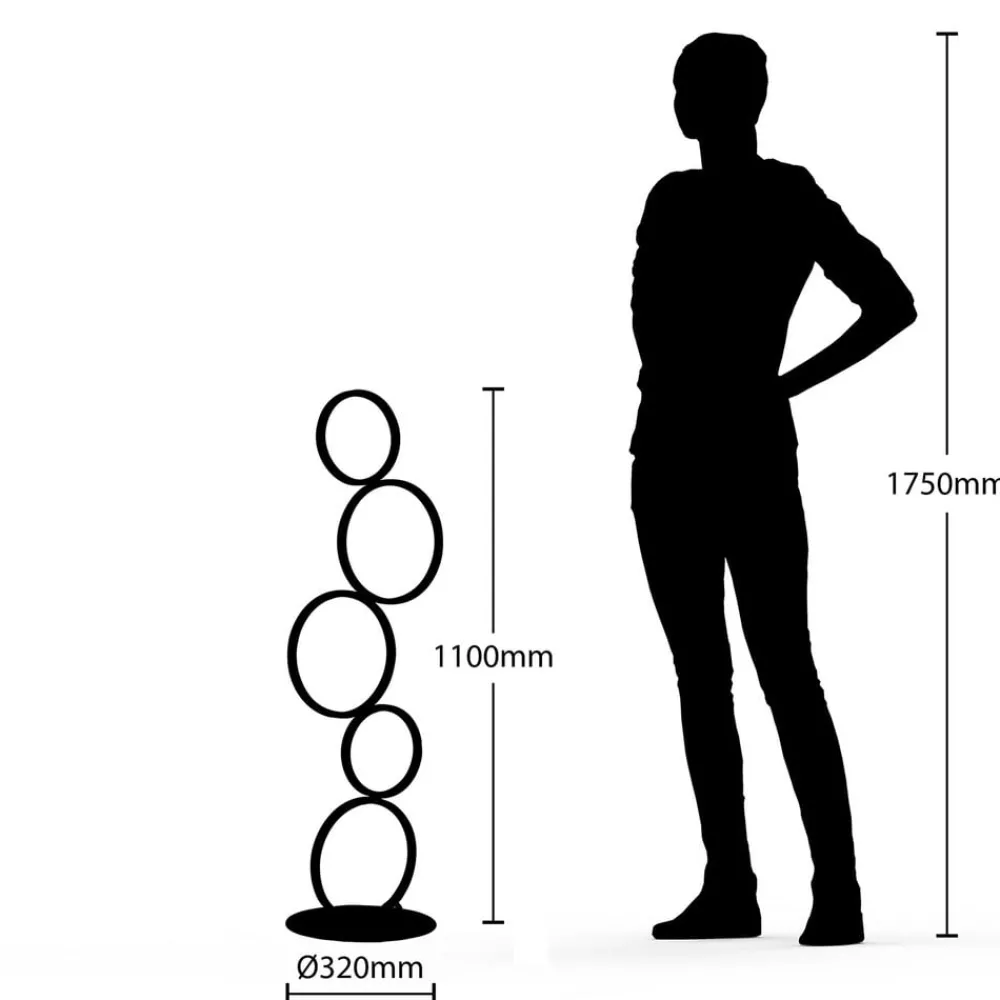 Lindby LED-gulvlampe Jacek, svart, metall, 110 cm, ringer| Led-Innendørs|Gulvlamper