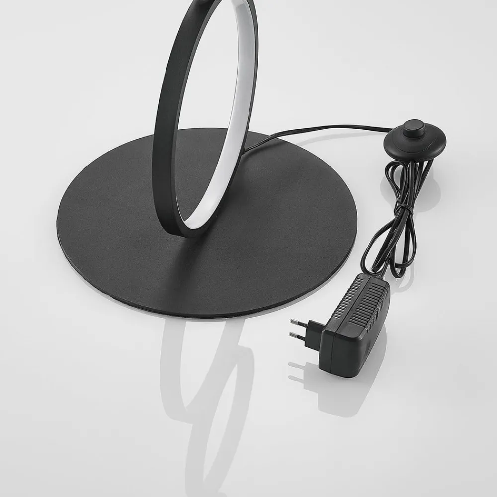 Lindby LED-gulvlampe Jacek, svart, metall, 110 cm, ringer| Led-Innendørs|Gulvlamper