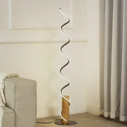 Lindby LED-gulvlampe Spiraali, grå, tre, høyde 133 cm| Gulvlamper