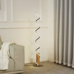 Lindby LED-gulvlampe Spiraali, grå, tre, høyde 133 cm| Gulvlamper